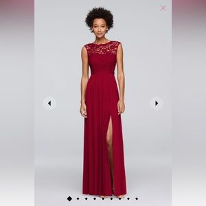 Apple Red lace bridesmaid dress with long mesh skirt